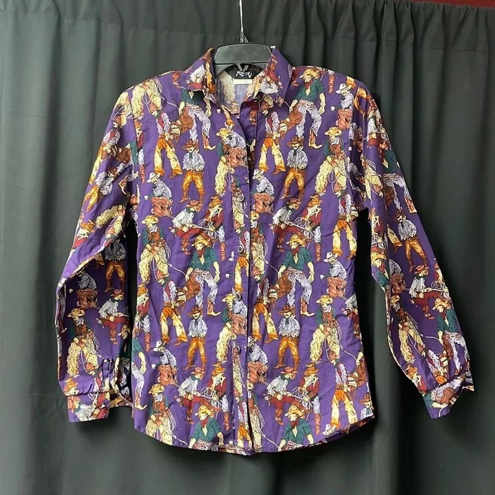 Vintage Roper Graphic Cowboy Silloette Button‎ Down Blouse S